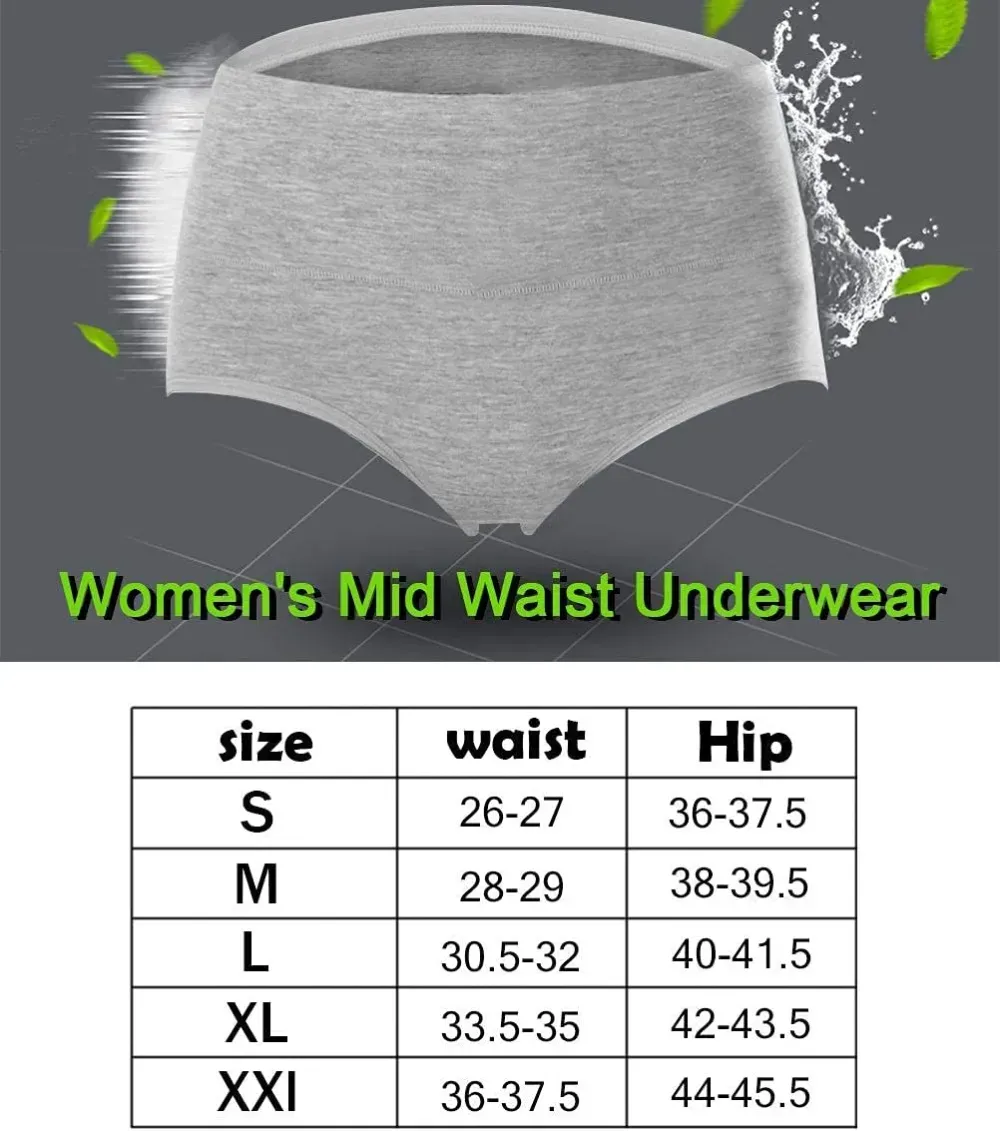 Womens Underwear,Cotton Mid Waist No Muffin Top Full Coverage Brief Ladies Panties Lingerie Undergarments for Women Multipack