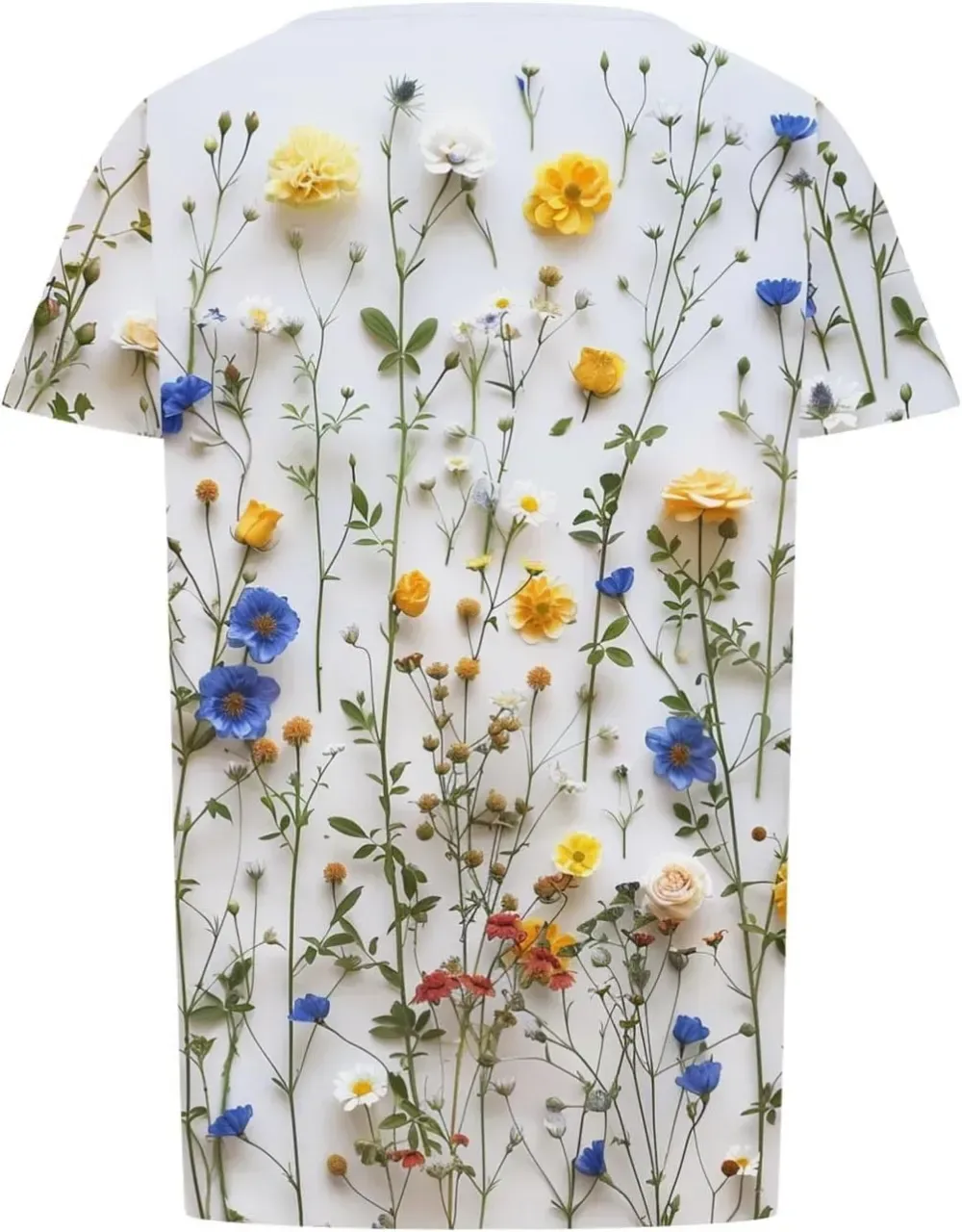 Womens Summer Pleated Front Shirts Tunics Casual Short Sleeved Loose Round Neck Boho Printed Tops Vacation Blouse