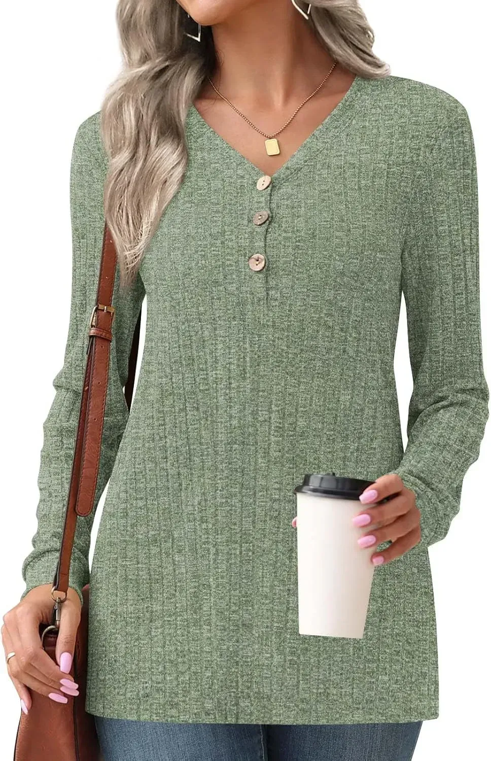 HOTGIFT Womens 2024 Fall Winter Tunic Tops Long Sleeve Casual T-Shirts Soft Comfy Stripe Blouse Lightweight