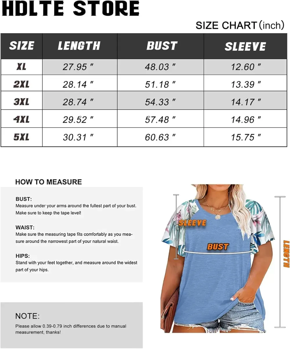 HDLTE Womens Plus Size Tops Floral Bell Sleeves Blouses Summer Crewneck Tunic Loose Casual T Shirts