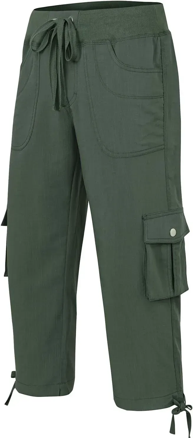 MoFiz Womens Capris with Pockets Loose Fit Casual Capri Pants Dressy Lightweight Ladies Baggy Cargo Pants for Hiking