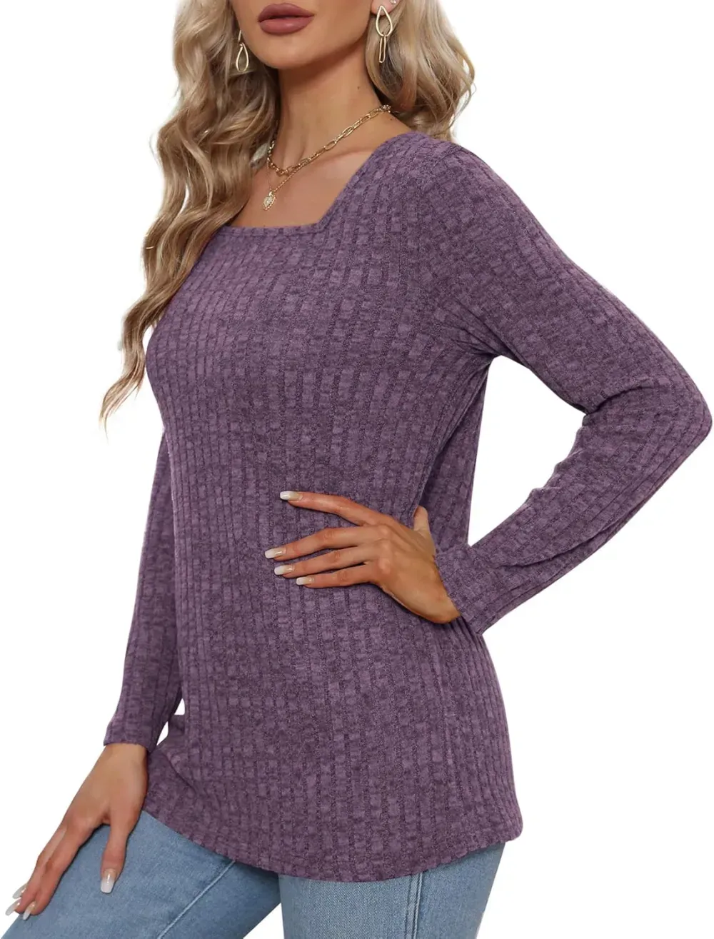 OFEEFAN Long Sleeve Shirts for Women Lightweight Crew Neck Casual Tunic Tops