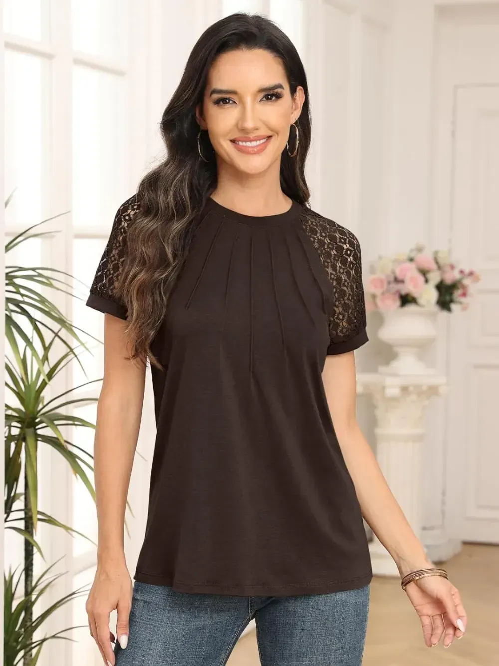 AUTOMET Womens Tshirts Trendy Fashion Tops Lace Short Sleeve Business Tee Shirts Casual Knitted Blouses Summer Outfits 2024