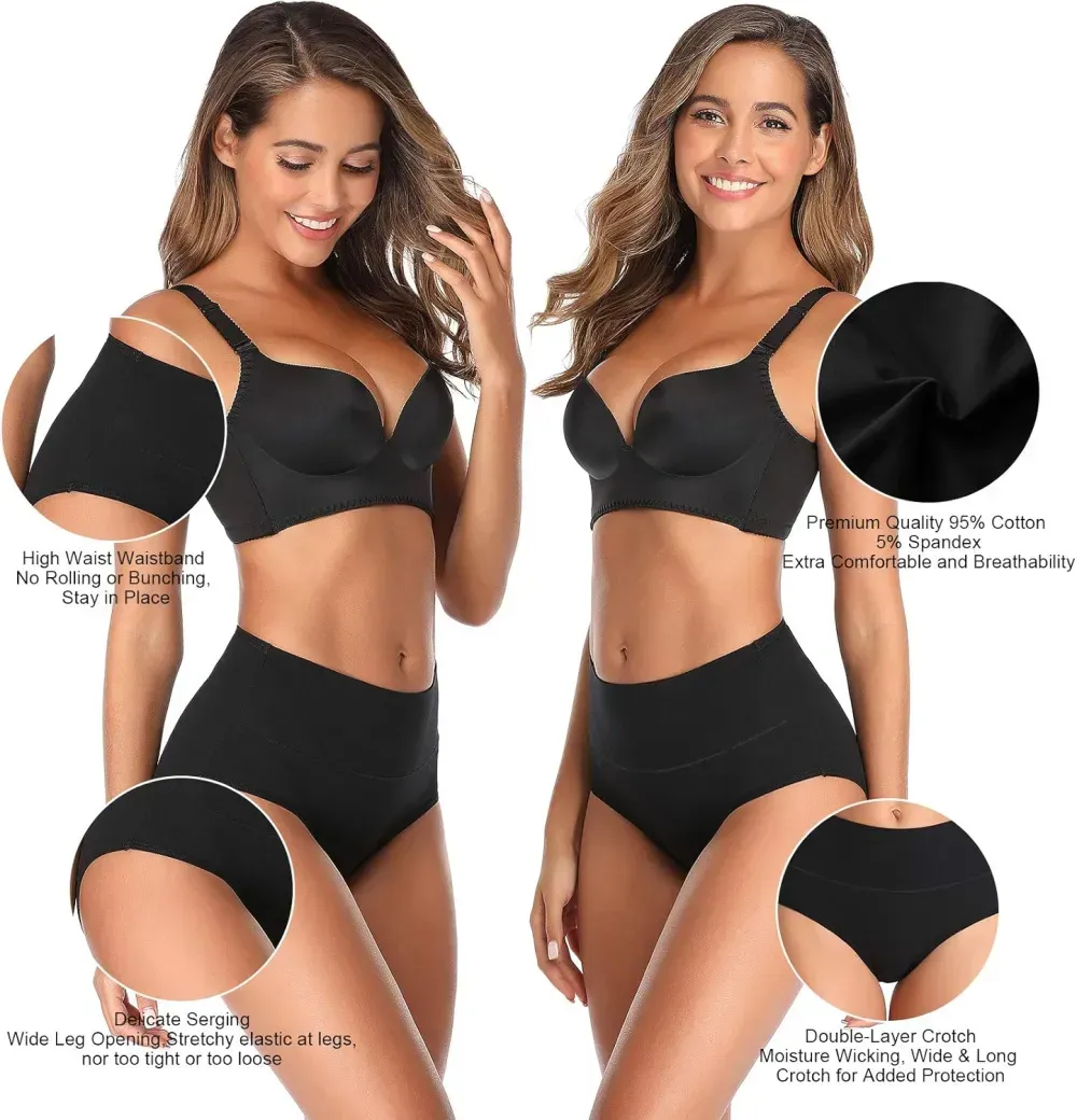 Womens Underwear,Cotton Mid Waist No Muffin Top Full Coverage Brief Ladies Panties Lingerie Undergarments for Women Multipack