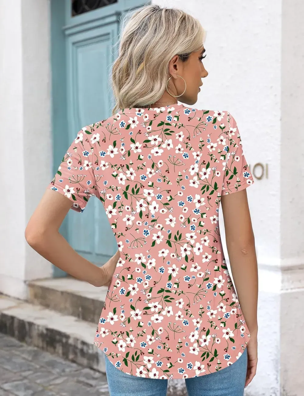 Kistore Womens Casual Crew Neck Short Sleeve Pleated Tops Blouses Fashion Clothes 2024