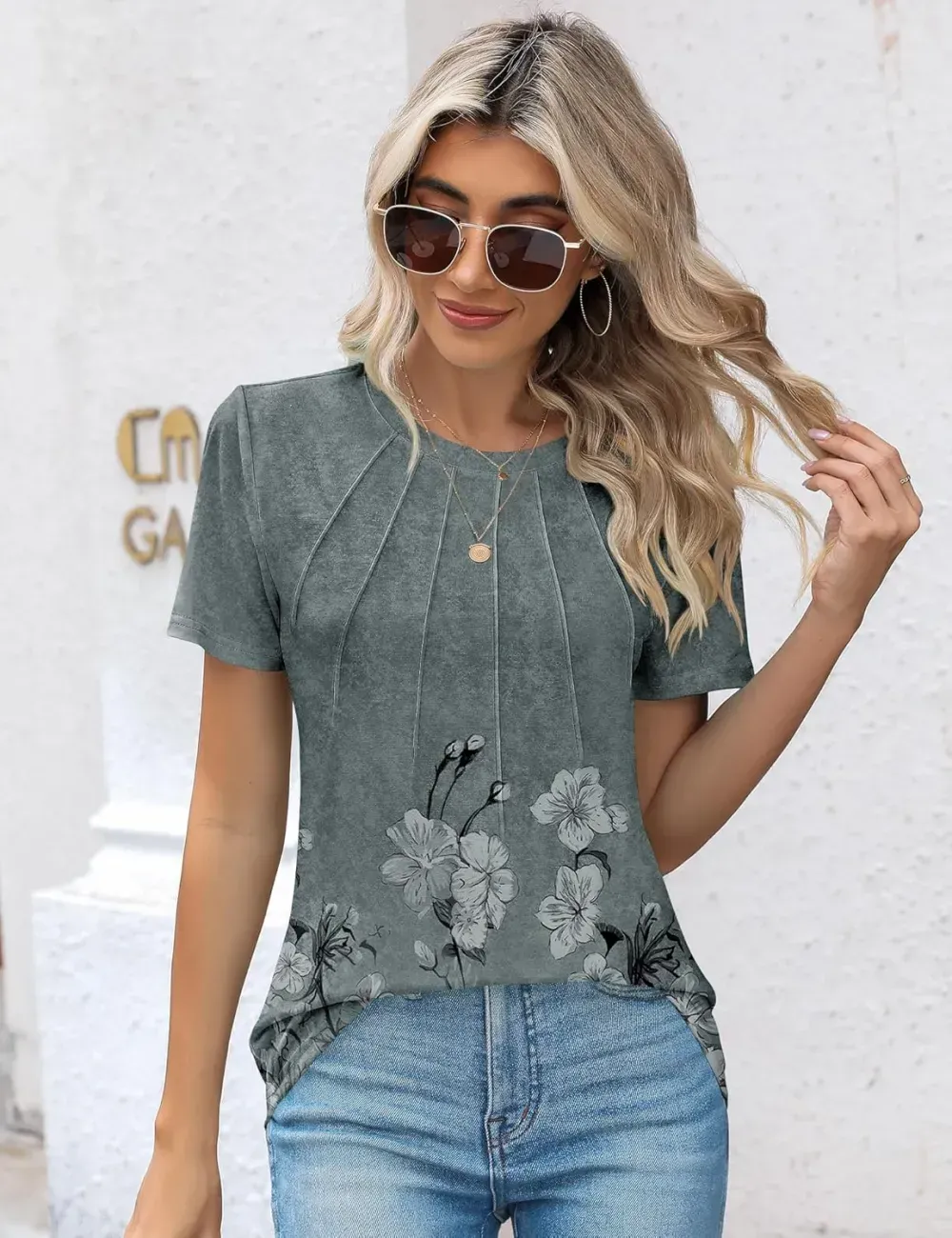 Kistore Womens Casual Crew Neck Short Sleeve Pleated Tops Blouses Fashion Clothes 2024