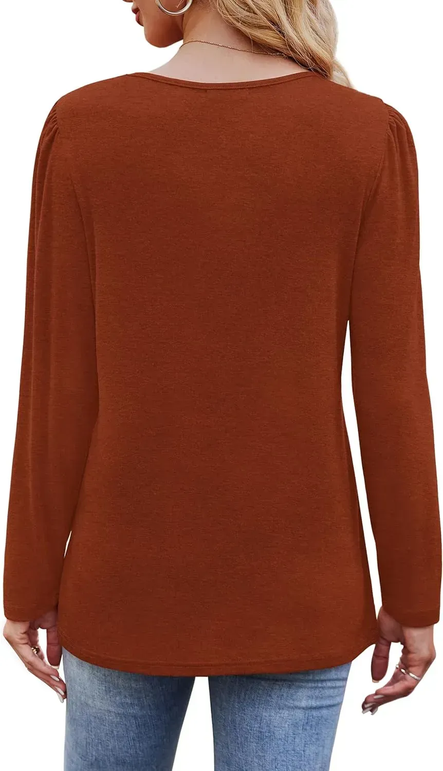 OFEEFAN Long Sleeve Shirts for Women Fall Fashion 2024 Dressy Casual Blouses Trendy Pleated Tunic Tops for Leggings