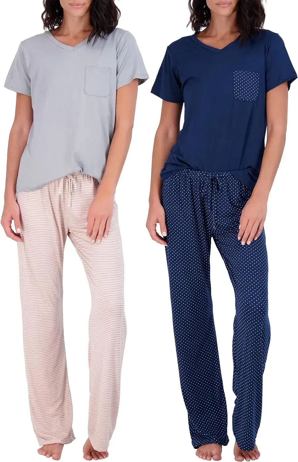 2 Pack: Women's Pajama Set Super-Soft Short & Long Sleeve Top With Pants (Available In Plus Size)