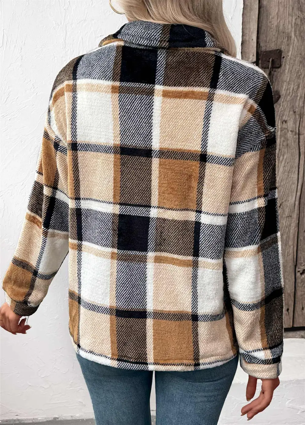 Light Camel Tummy Coverage Plaid Long Sleeve Coat