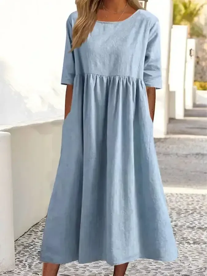 Loose Pocket Long Sleeves Midi Dress