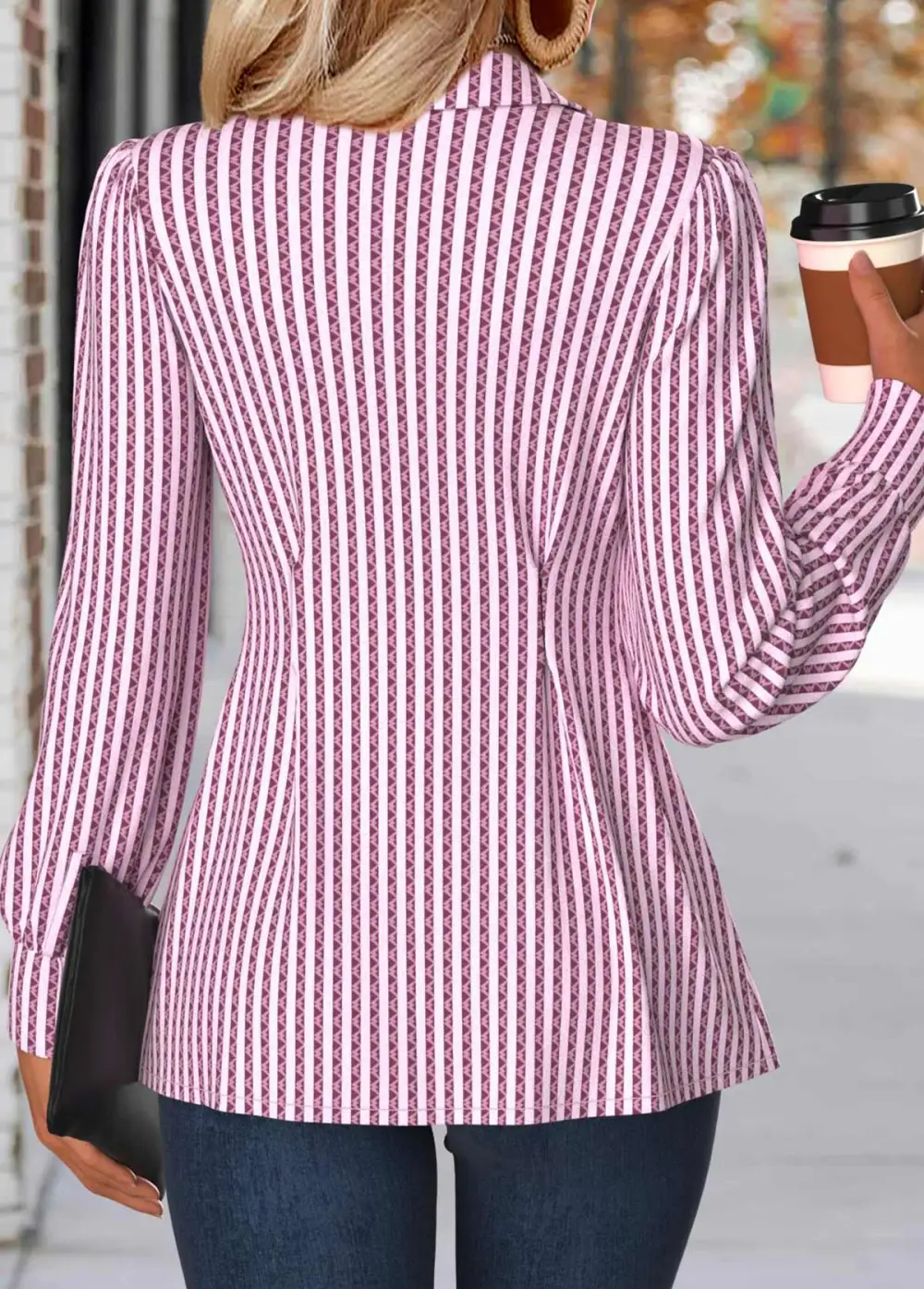 Light Pink Tummy Coverage Striped Long Sleeve Shirt