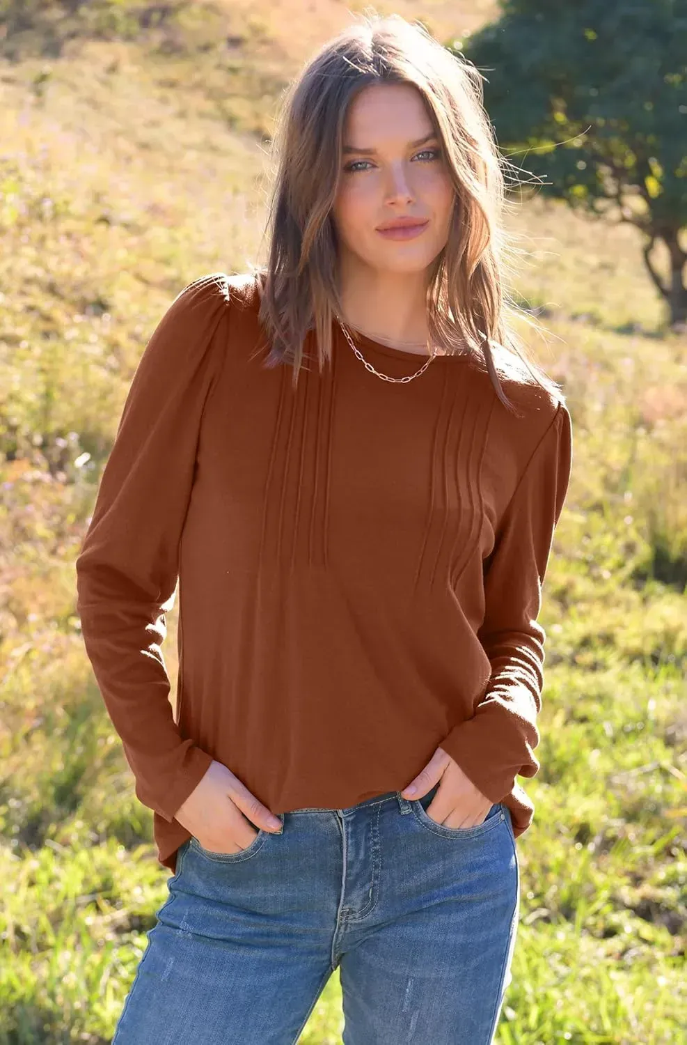 WIHOLL Blouses for Womens Dressy Casual 2024 Fall Tops Long Sleeve Shirts Loose Fit Tunics