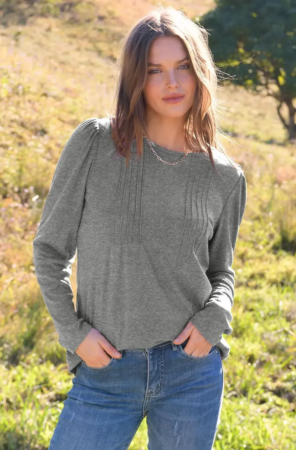 WIHOLL Blouses for Womens Dressy Casual 2024 Fall Tops Long Sleeve Shirts Loose Fit Tunics