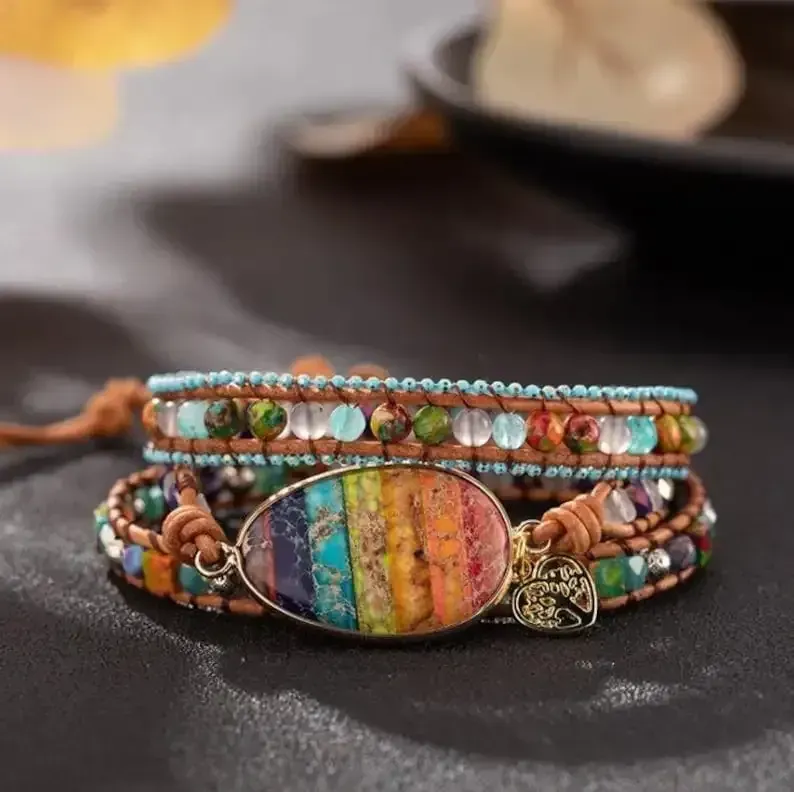 Natural 7 Chakra Gemstone Bracelet-Fearless Anxiety Stress Relief Bracelet-Emotional Healing Mental Health Confidence Strength Bracelet