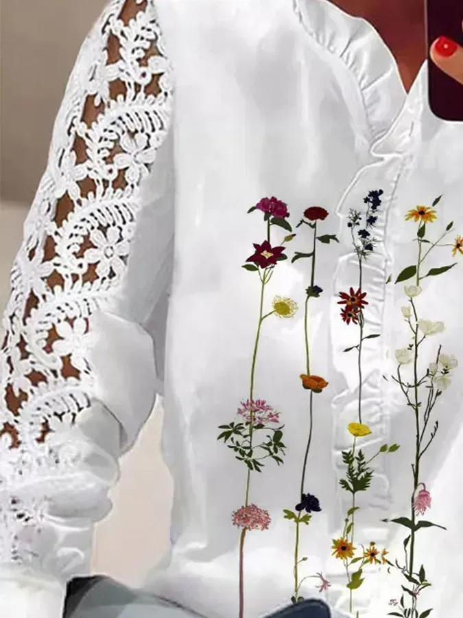 Similar Paneled Long Sleeve Casual Print Shirt