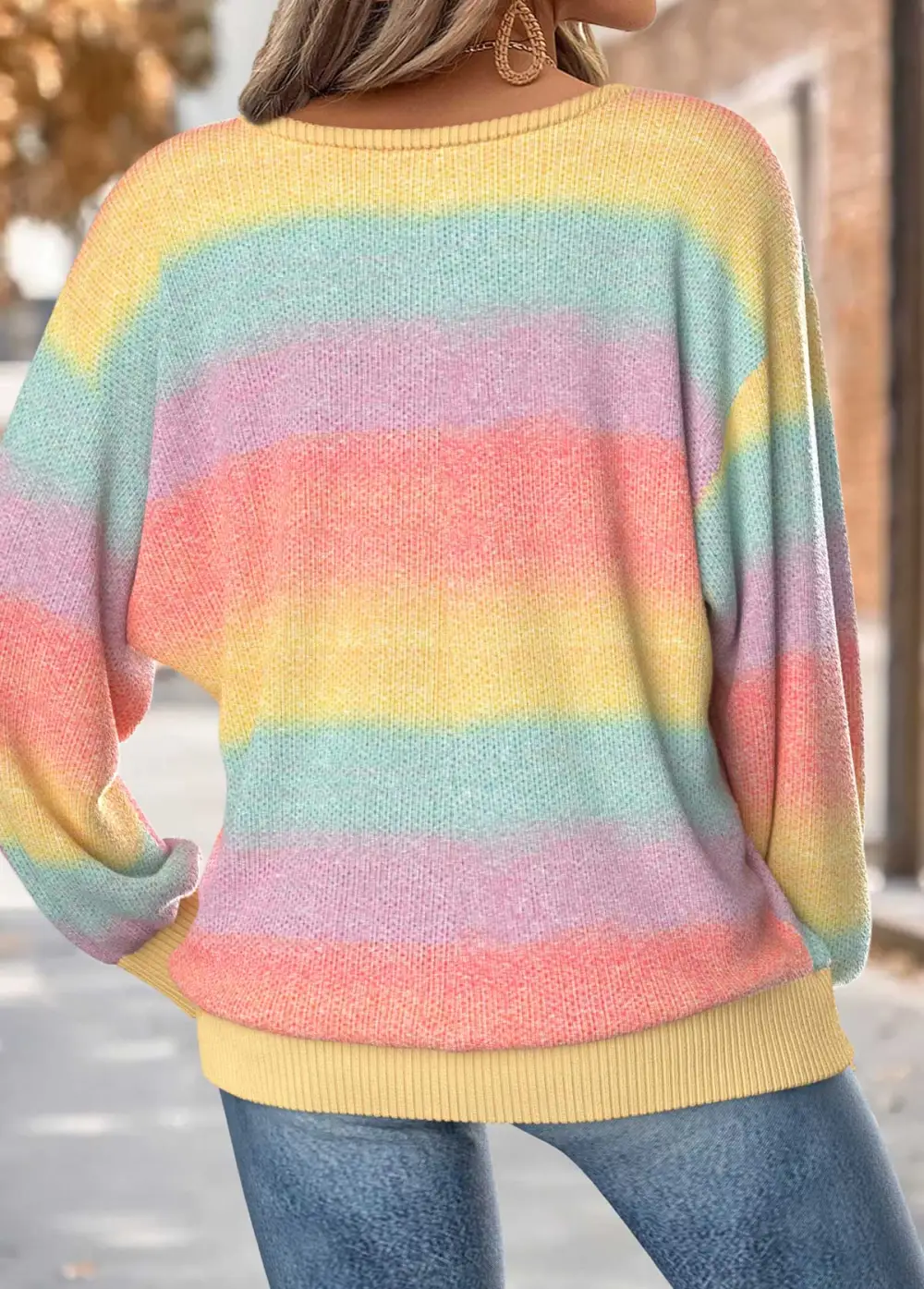 Multi Color Tummy Coverage Ombre Long Sleeve T Shirt