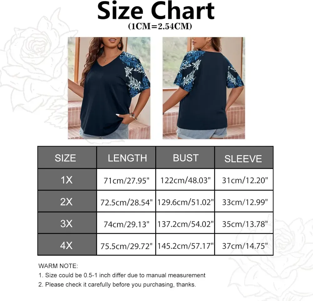 HDLTE Womens Plus Size Tops Floral Bell Sleeves Blouses Summer Crewneck Tunic Loose Casual T Shirts