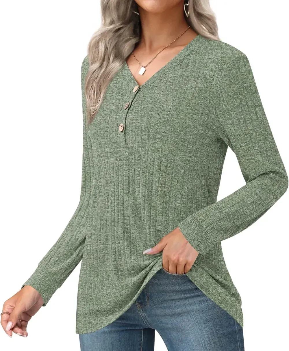 HOTGIFT Womens 2024 Fall Winter Tunic Tops Long Sleeve Casual T-Shirts Soft Comfy Stripe Blouse Lightweight