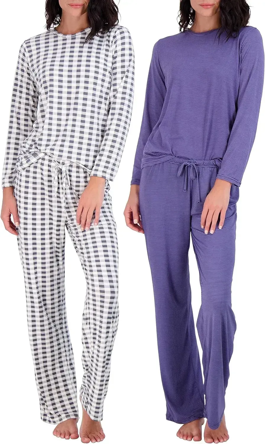 2 Pack: Women's Pajama Set Super-Soft Short & Long Sleeve Top With Pants (Available In Plus Size)