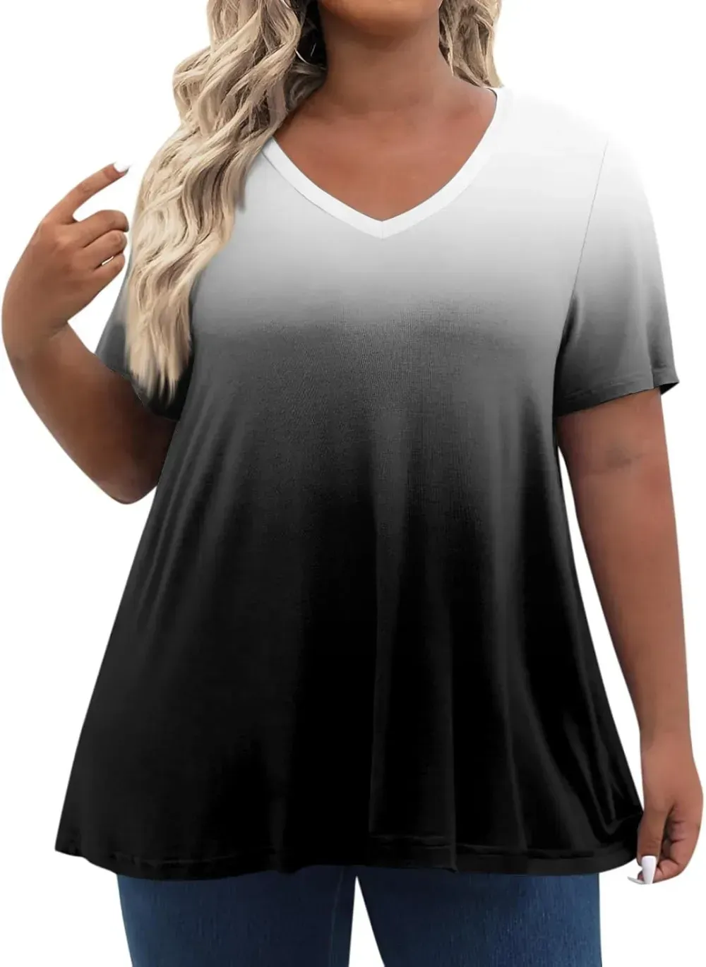 Plus Size Tops for Women Dressy Short Sleeve V Neck Shirts for Women Summer Tops for Women 2024 Floral Print Top