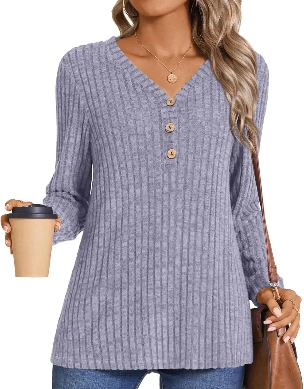 HOTGIFT Womens 2024 Fall Winter Tunic Tops Long Sleeve Casual T-Shirts Soft Comfy Stripe Blouse Lightweight