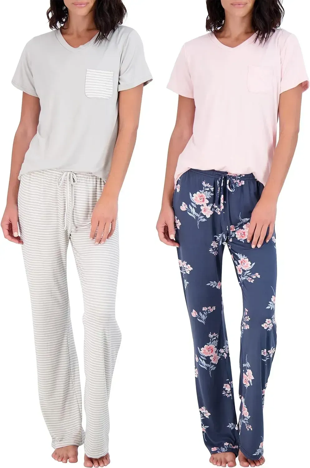 2 Pack: Women's Pajama Set Super-Soft Short & Long Sleeve Top With Pants (Available In Plus Size)