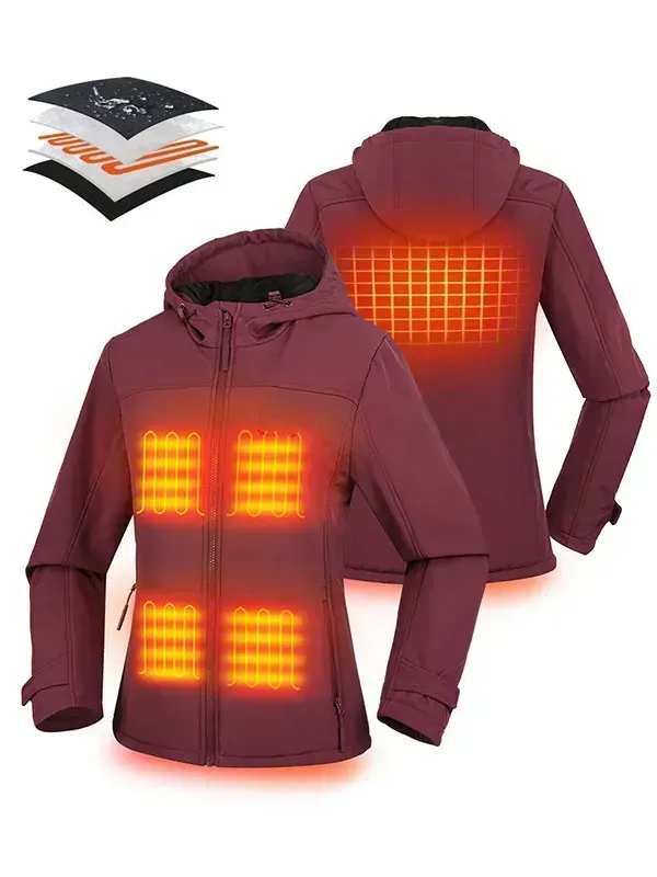 Women's heating jacket soft shell hand warmer with 7.4V battery pack
