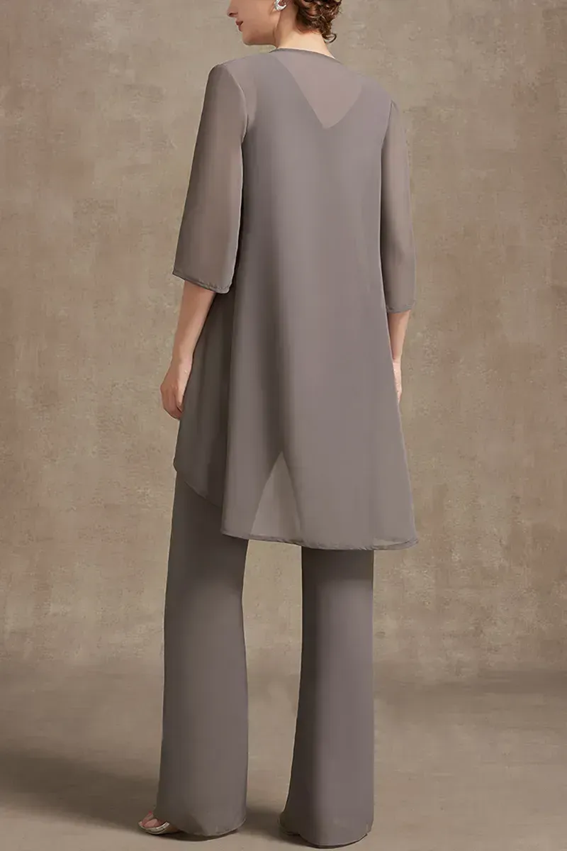 Plus Size Embroidery Chiffon Three Pieces Set Pant Suits