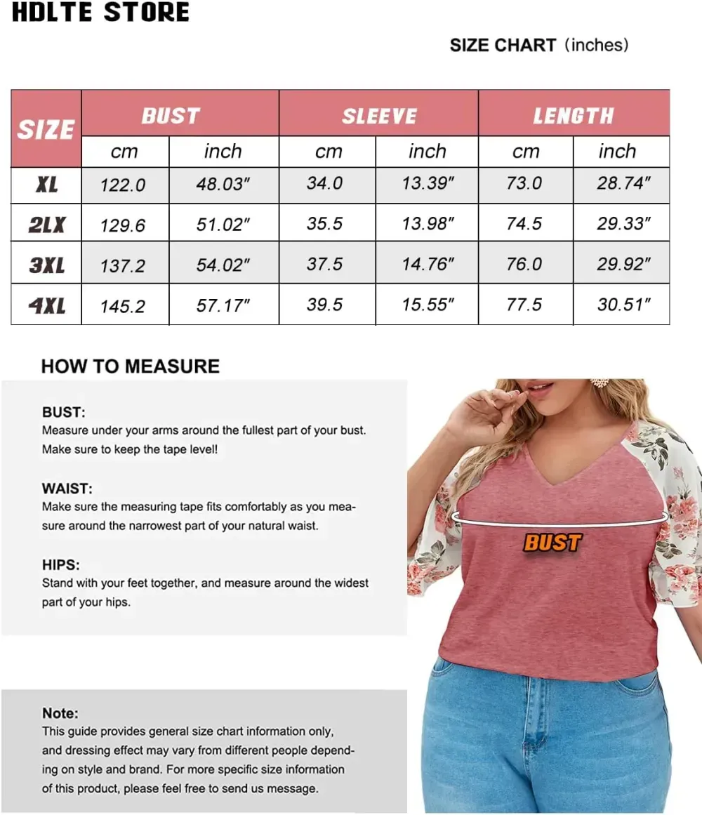 HDLTE Womens Plus Size Tops Floral Bell Sleeves Blouses Summer Crewneck Tunic Loose Casual T Shirts