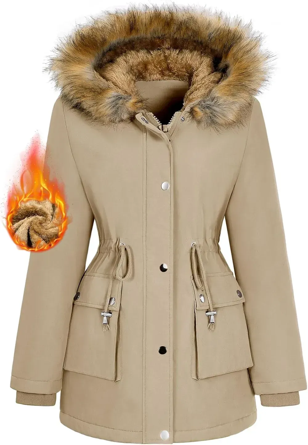 Women Winter Coats Fleece Lined Parka Jackets Hooded Warm Thicken Coat With Pockets and Fur Hood Trendy Overcoat