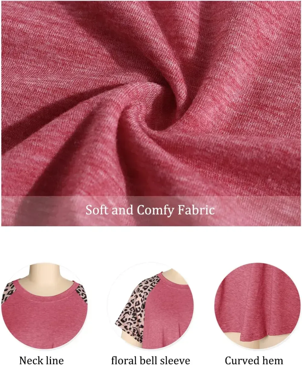 HDLTE Womens Plus Size Tops Floral Bell Sleeves Blouses Summer Crewneck Tunic Loose Casual T Shirts