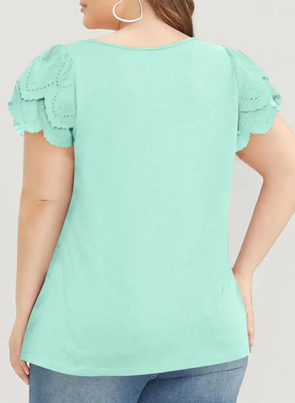 Eytino Womens Plus Size Tops Ruffle Short Sleeve Square Neck Summer Loose Casual Tee Shirts(1X-5X)