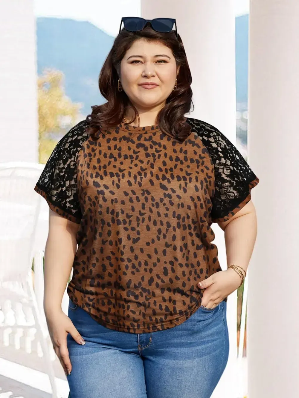 HDLTE Womens Plus Size Tops Floral Bell Sleeves Blouses Summer Crewneck Tunic Loose Casual T Shirts