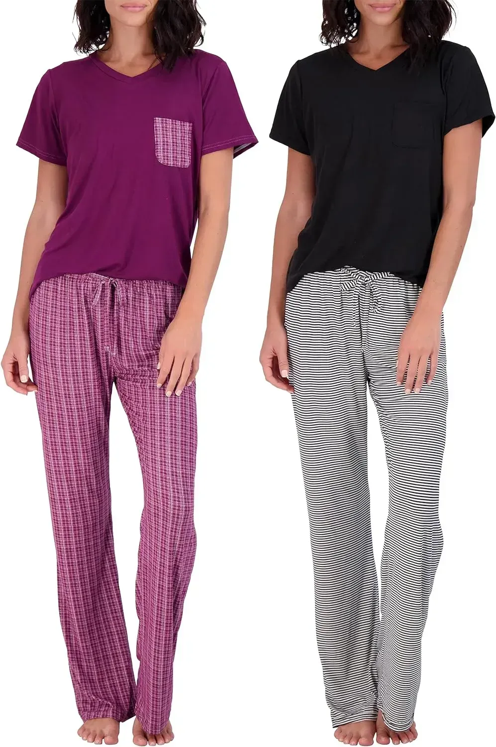 2 Pack: Women's Pajama Set Super-Soft Short & Long Sleeve Top With Pants (Available In Plus Size)