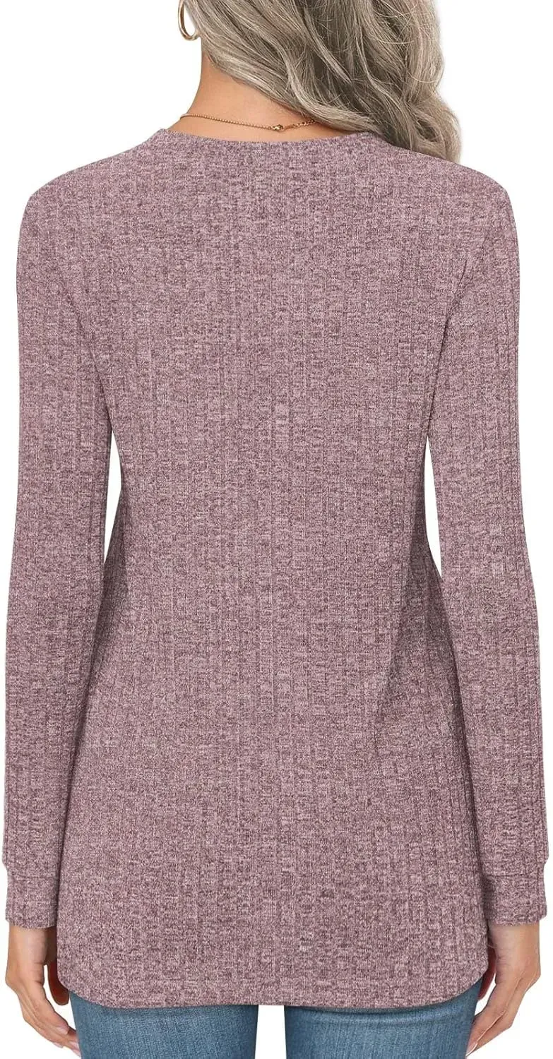 HOTGIFT Womens 2024 Fall Winter Tunic Tops Long Sleeve Casual T-Shirts Soft Comfy Stripe Blouse Lightweight