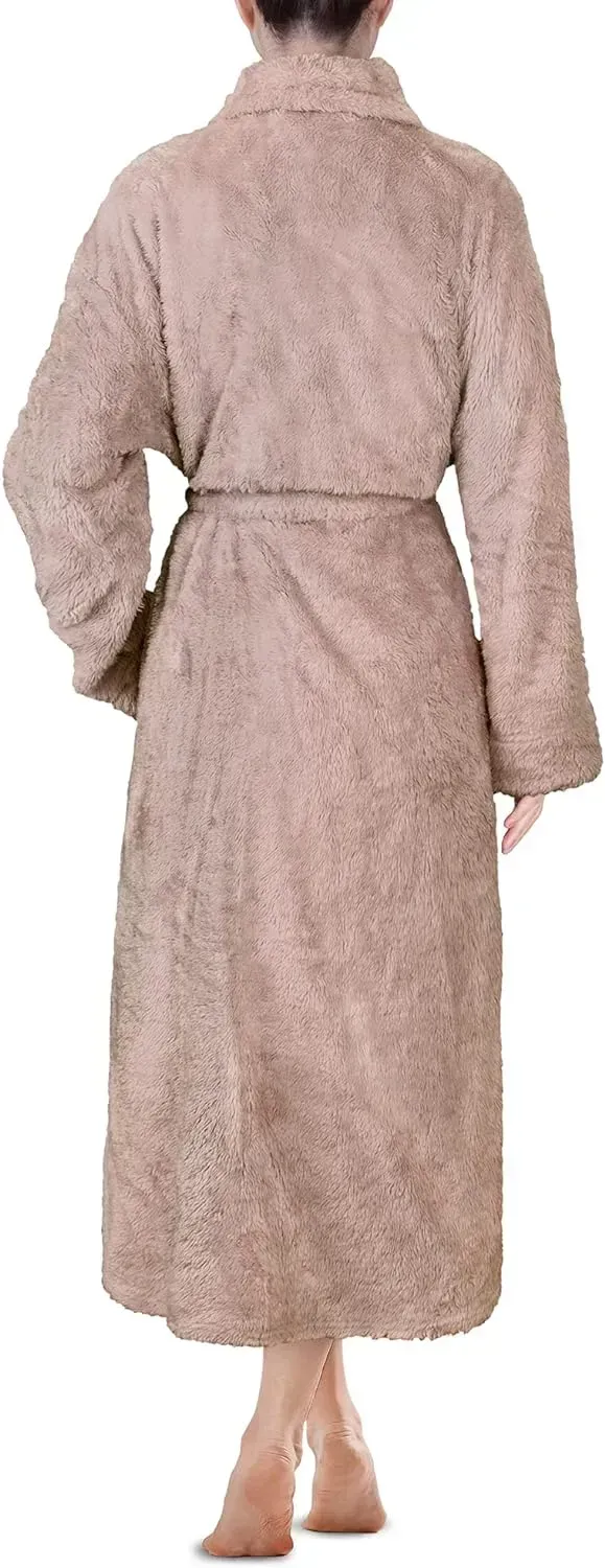 Premium Womens Plush Soft Robe Fluffy, Warm, Fleece Sherpa Shaggy Bathrobe