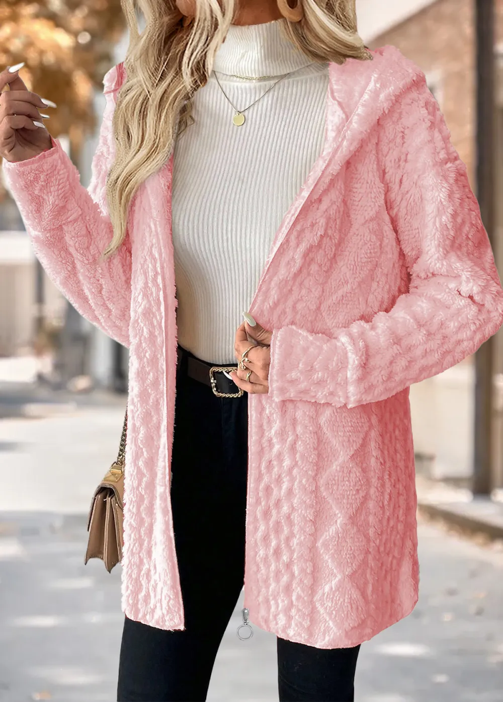Light Pink Tummy Coverage Long Sleeve Hooded Coat