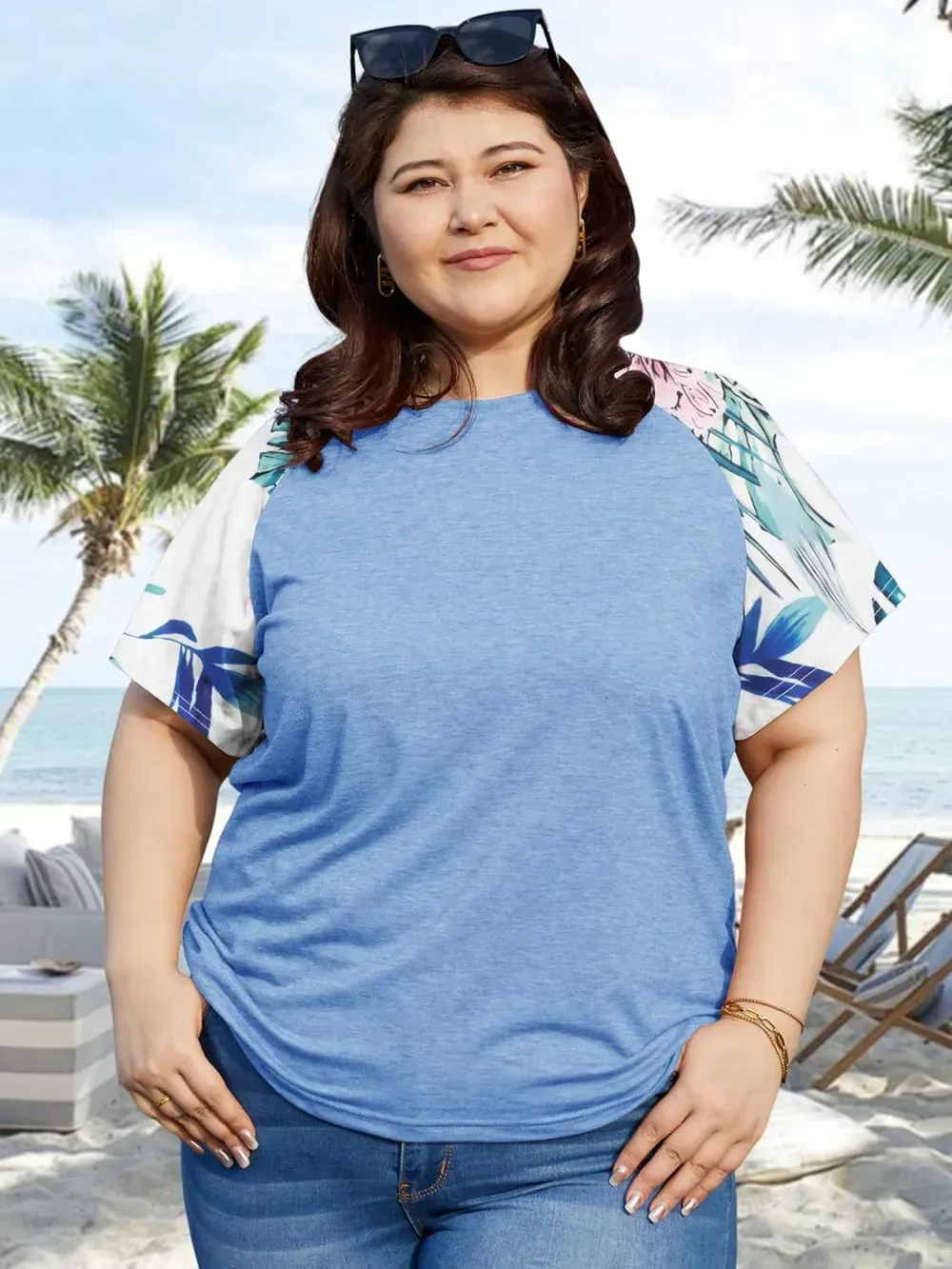 HDLTE Womens Plus Size Tops Floral Bell Sleeves Blouses Summer Crewneck Tunic Loose Casual T Shirts