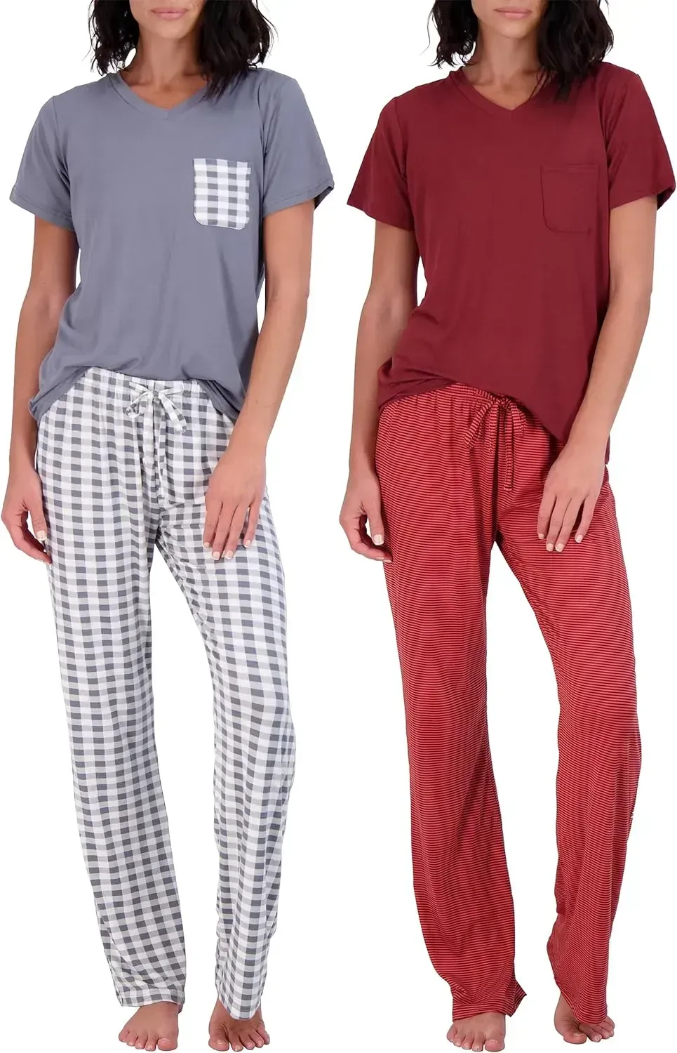 2 Pack: Women's Pajama Set Super-Soft Short & Long Sleeve Top With Pants (Available In Plus Size)