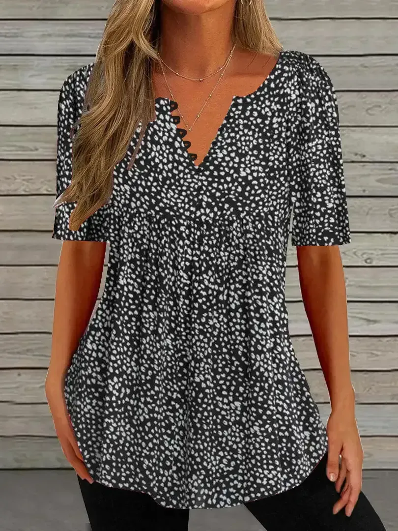 Women's Half Sleeve V-neck Floral Printed Tops