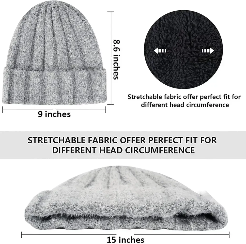 Womens Winter Warm Knit Beanie Hat Touchscreen Gloves Long Scarf Set with Fleece Lined Skull Caps Neck Scarves for Women Men