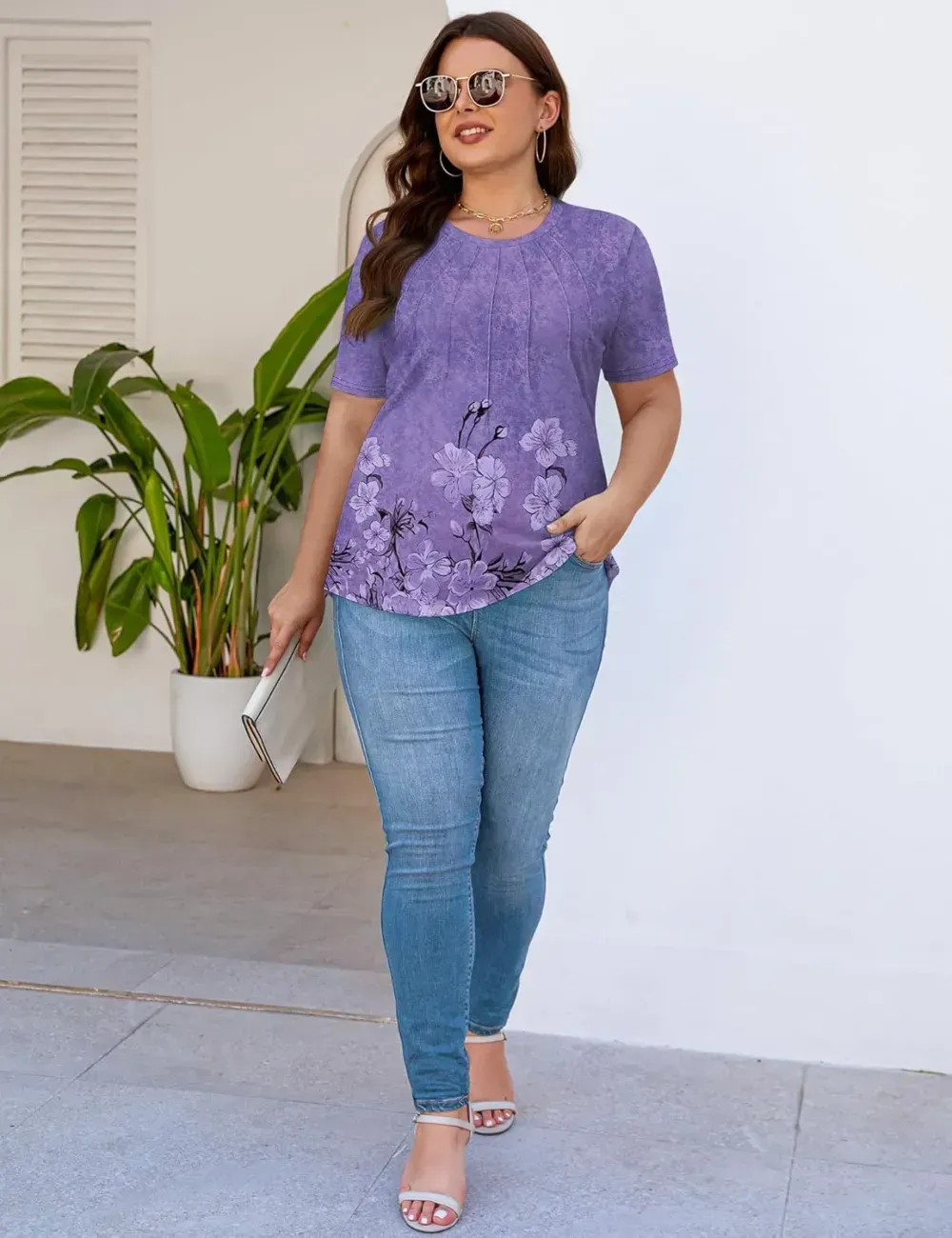 Kistore Womens Casual Crew Neck Short Sleeve Pleated Tops Blouses Fashion Clothes 2024