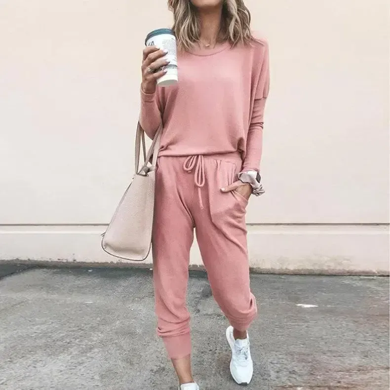 Plain Drawstring Casual Two-piece Outfits