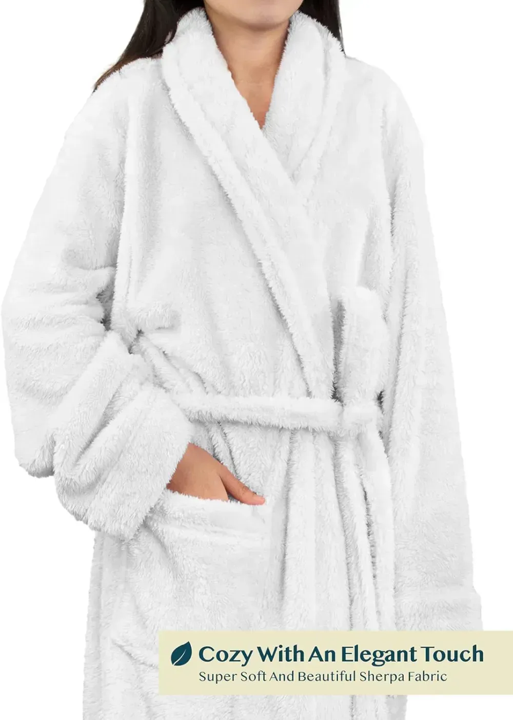 Premium Womens Plush Soft Robe Fluffy, Warm, Fleece Sherpa Shaggy Bathrobe
