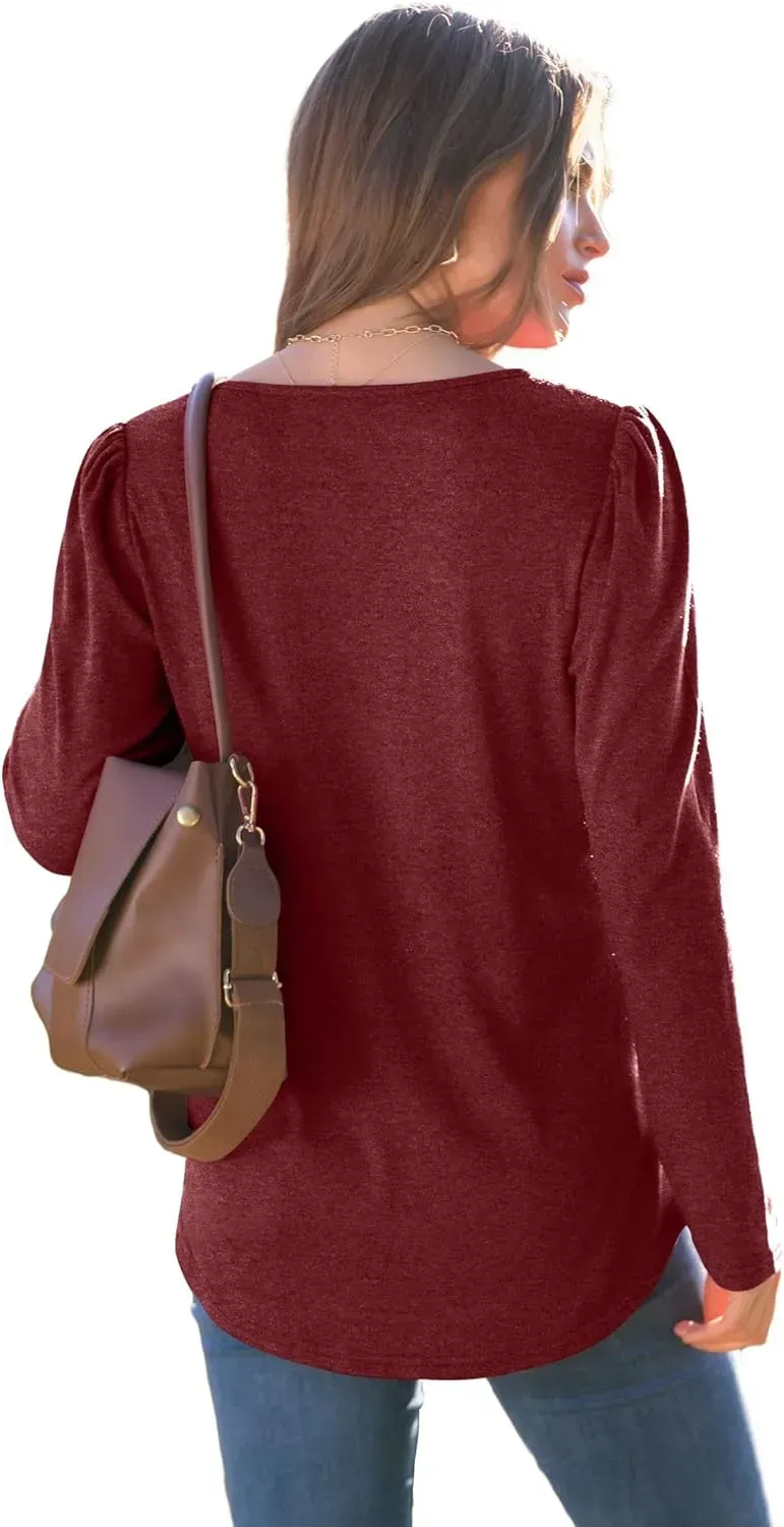 WIHOLL Blouses for Womens Dressy Casual 2024 Fall Tops Long Sleeve Shirts Loose Fit Tunics