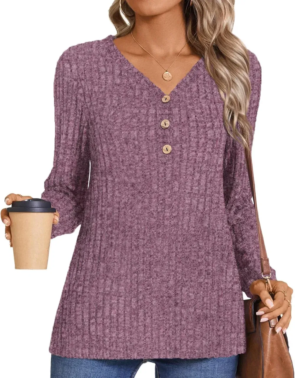 HOTGIFT Womens 2024 Fall Winter Tunic Tops Long Sleeve Casual T-Shirts Soft Comfy Stripe Blouse Lightweight