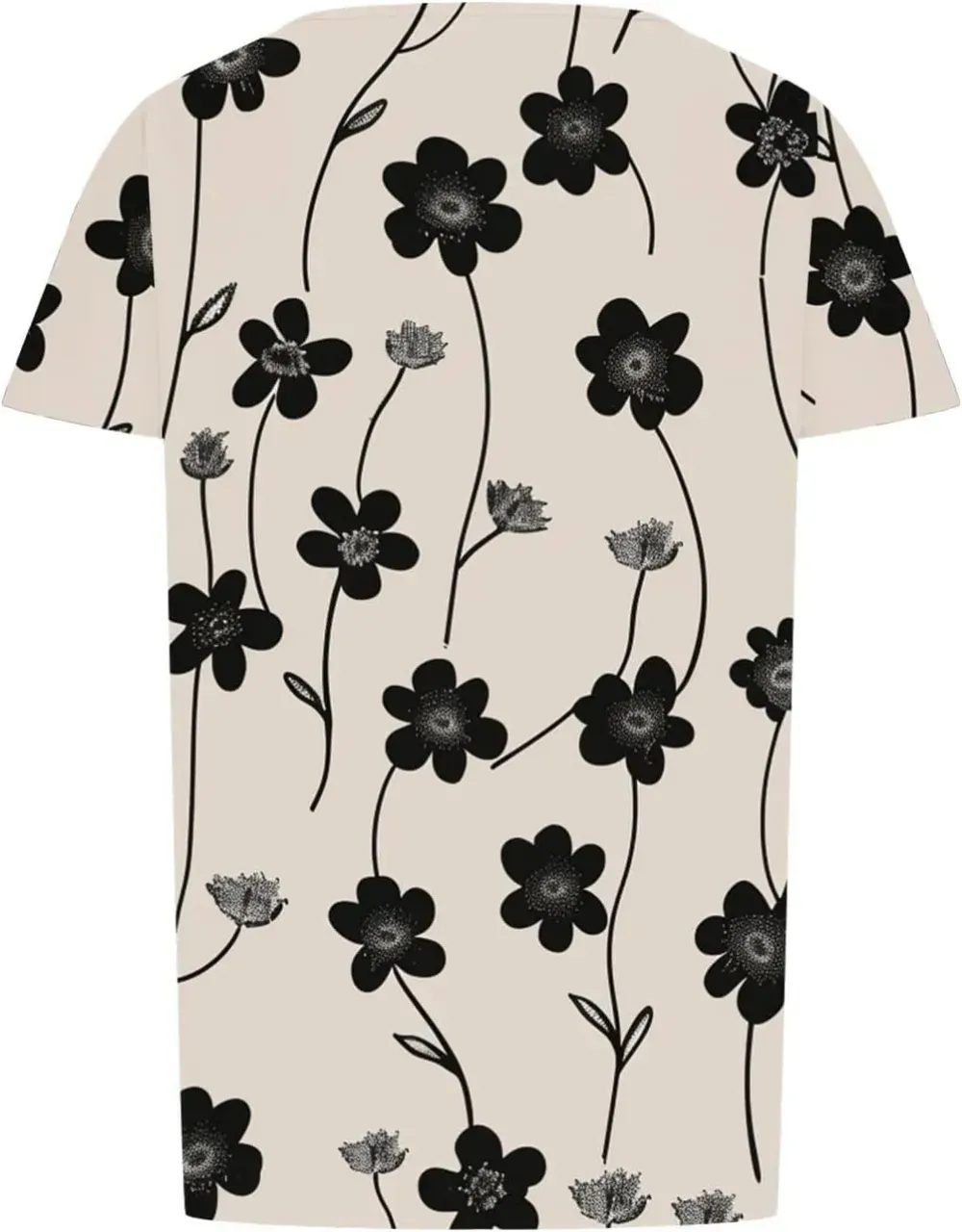 Womens Summer Pleated Front Shirts Tunics Casual Short Sleeved Loose Round Neck Boho Printed Tops Vacation Blouse