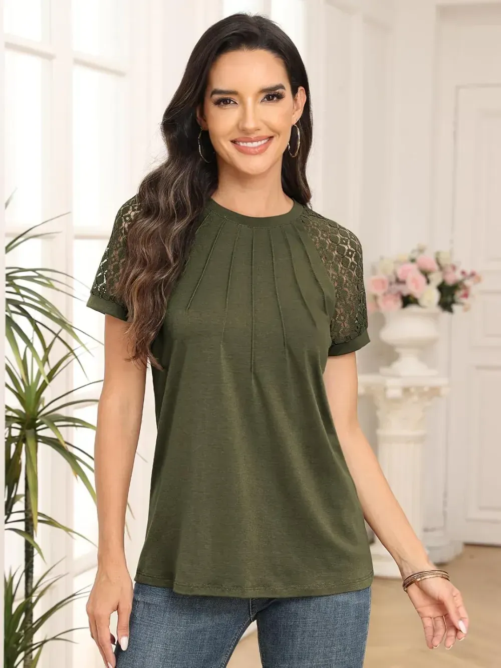 AUTOMET Womens Tshirts Trendy Fashion Tops Lace Short Sleeve Business Tee Shirts Casual Knitted Blouses Summer Outfits 2024