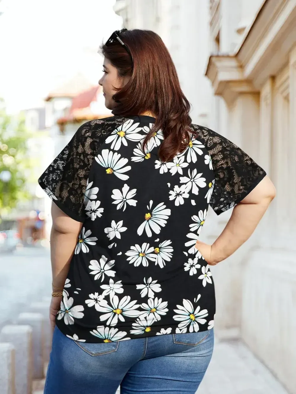 HDLTE Womens Plus Size Tops Floral Bell Sleeves Blouses Summer Crewneck Tunic Loose Casual T Shirts