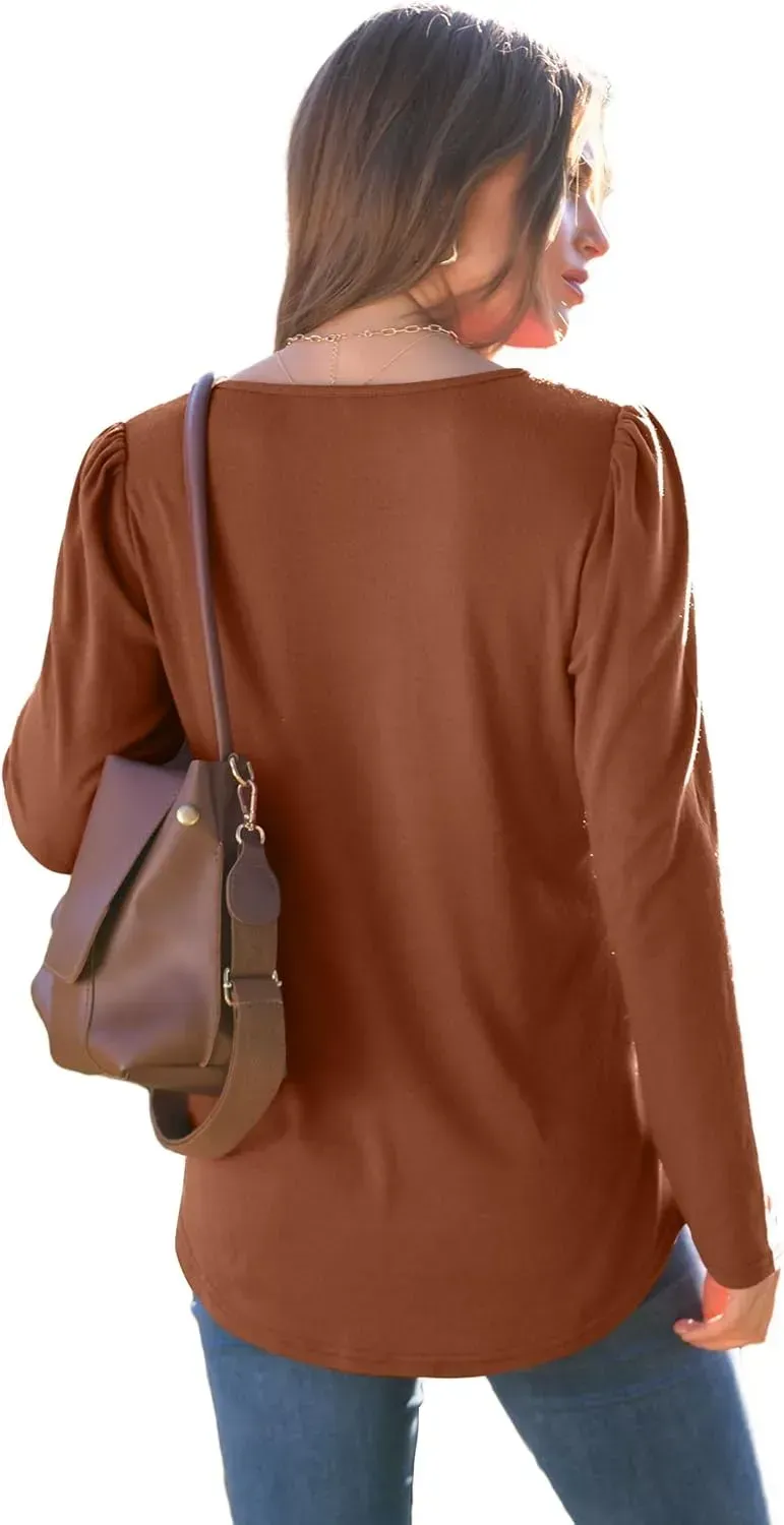 WIHOLL Blouses for Womens Dressy Casual 2024 Fall Tops Long Sleeve Shirts Loose Fit Tunics